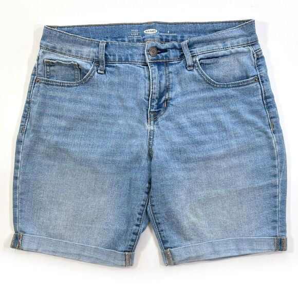 Old Navy Pants - Old Navy Cuffed Jean Shorts Womens Sz 6 Stretch Mid Rise 8" Inseam Light Wash